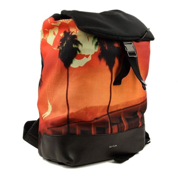 PAUL SMITH Orange Sunset PHOTOGRAPH Canvas Leather Backpack NWT